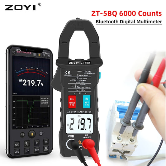 ZOYI ZT-5BQ Bluetooth Clamp Meter Multimeter Digital Current Pliers Amperometric Meter AC/DC Voltmeter Ammeter Auto Range Tester